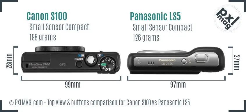 Canon S100 vs Panasonic LS5 top view buttons comparison