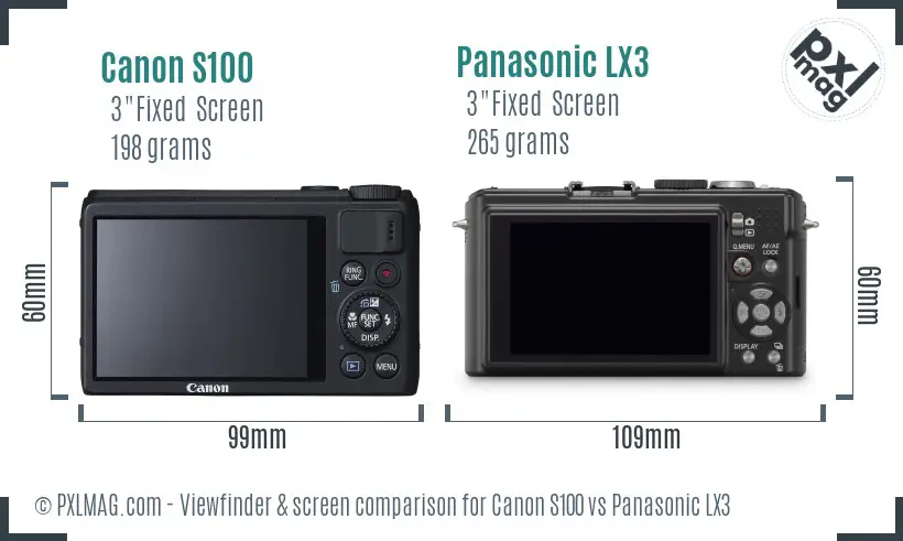 Canon S100 vs Panasonic LX3 Screen and Viewfinder comparison