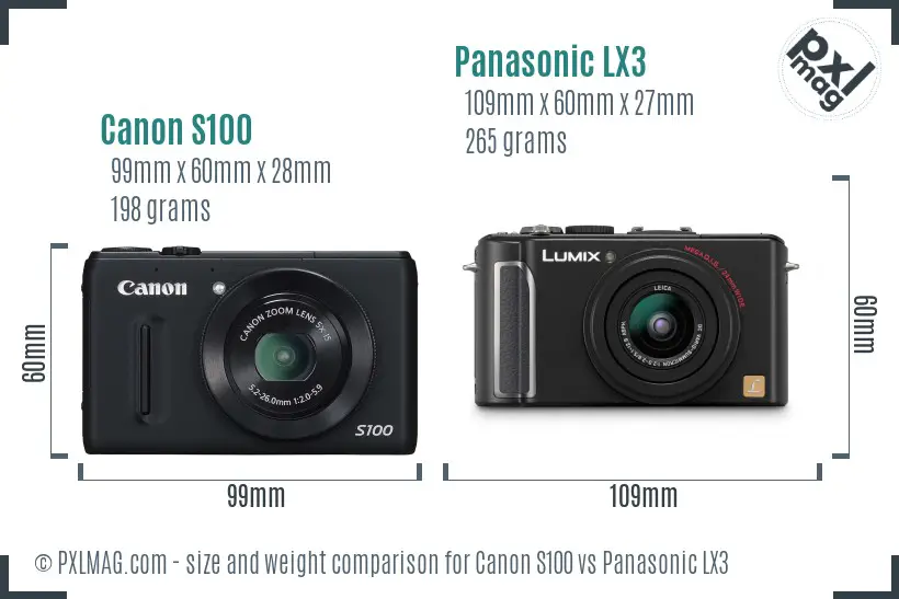 Canon S100 vs Panasonic LX3 size comparison