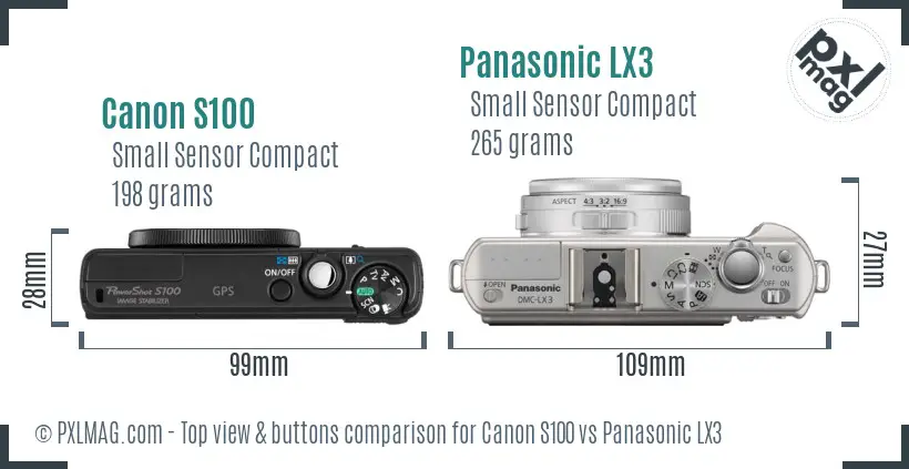 Canon S100 vs Panasonic LX3 top view buttons comparison