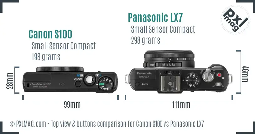 Canon S100 vs Panasonic LX7 top view buttons comparison