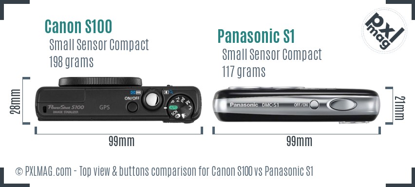 Canon S100 vs Panasonic S1 top view buttons comparison