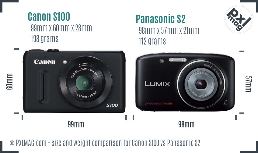 Canon S100 vs Panasonic S2 size comparison