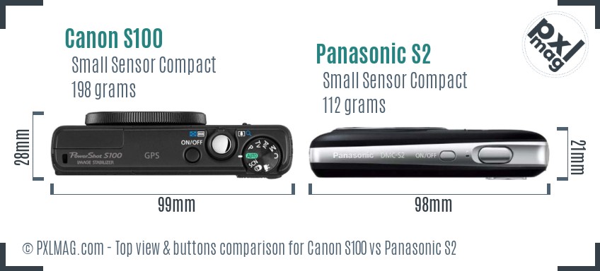 Canon S100 vs Panasonic S2 top view buttons comparison