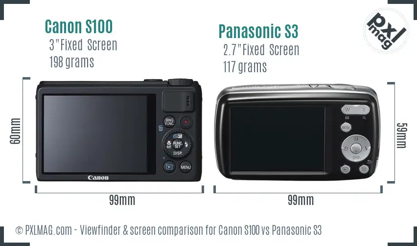 Canon S100 vs Panasonic S3 Screen and Viewfinder comparison Canon S100 vs Panasonic S3 Screen and Viewfinder comparison