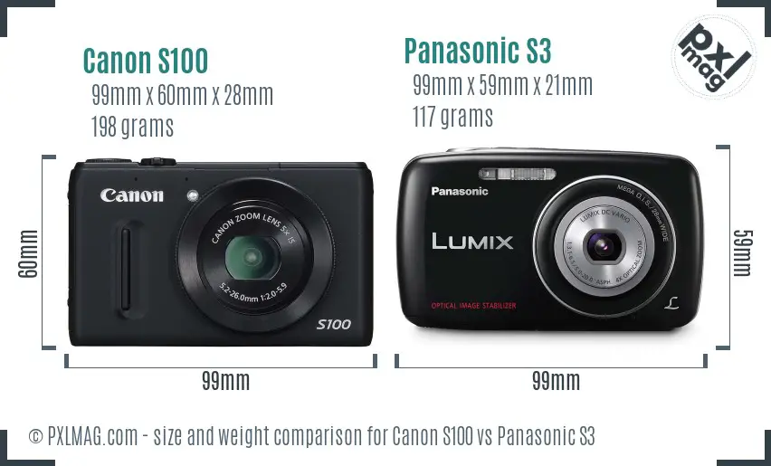 Canon S100 vs Panasonic S3 size comparison Canon S100 vs Panasonic S3 size comparison