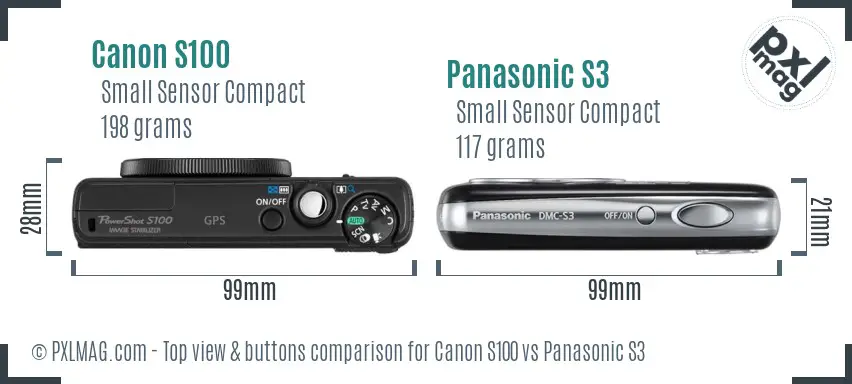 Canon S100 vs Panasonic S3 top view buttons comparison Canon S100 vs Panasonic S3 top view buttons comparison