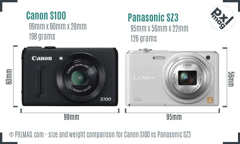 Canon S100 vs Panasonic SZ3 size comparison