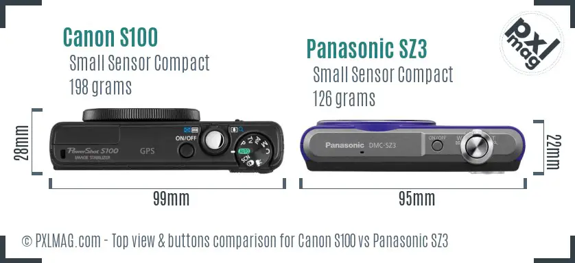 Canon S100 vs Panasonic SZ3 top view buttons comparison