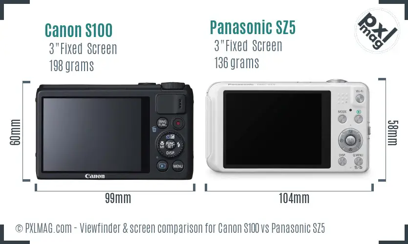 Canon S100 vs Panasonic SZ5 Screen and Viewfinder comparison