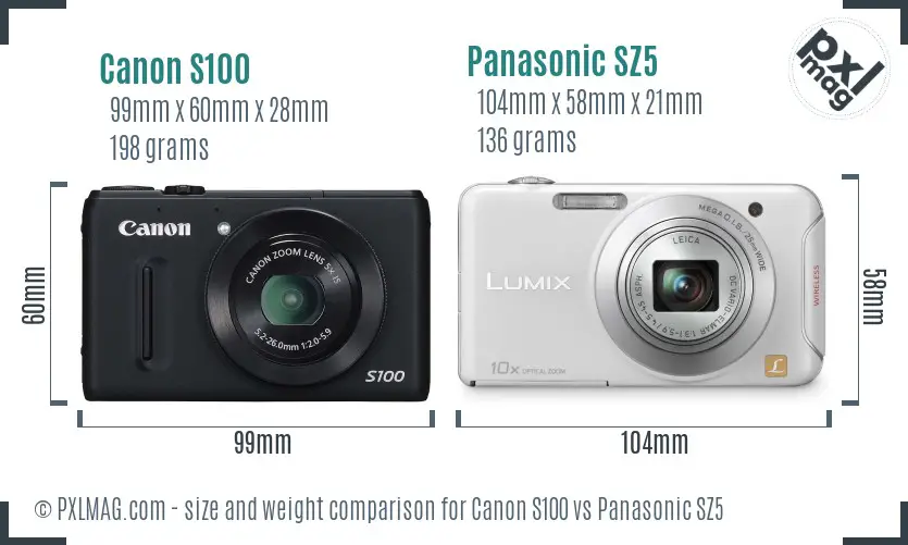 Canon S100 vs Panasonic SZ5 size comparison