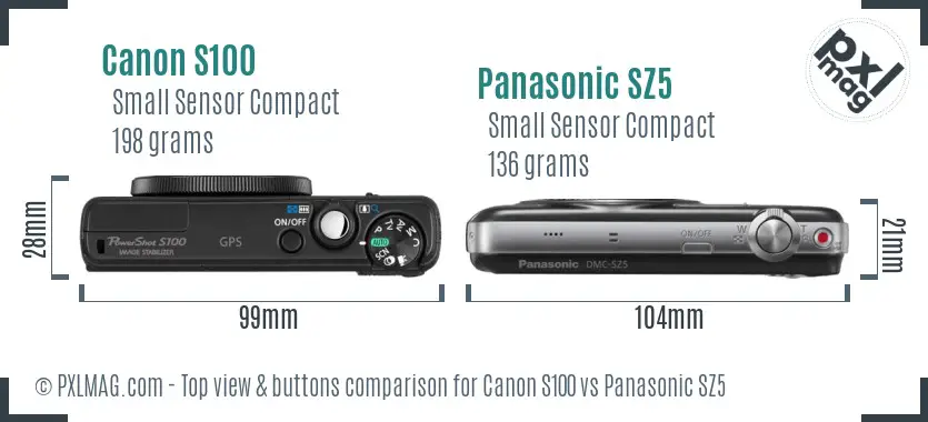 Canon S100 vs Panasonic SZ5 top view buttons comparison