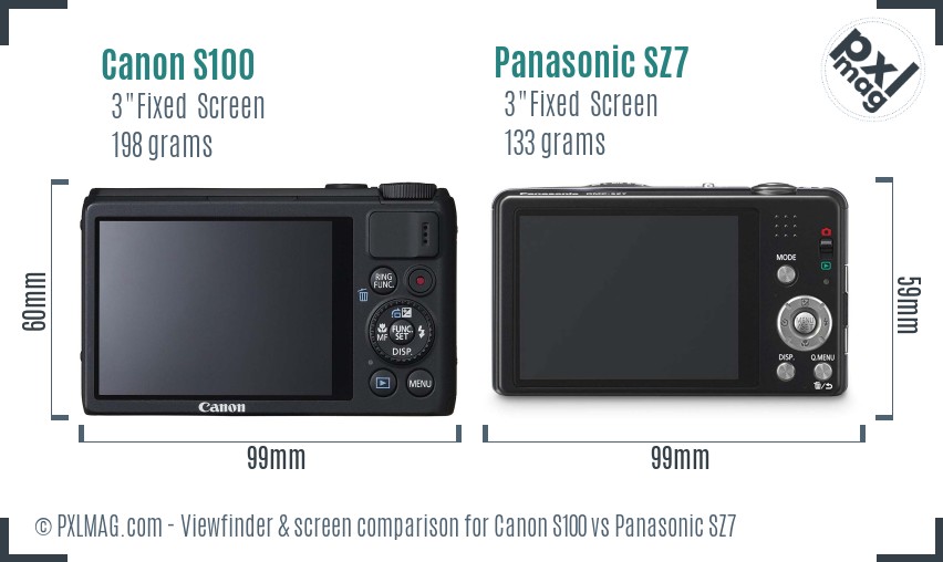 Canon S100 vs Panasonic SZ7 Screen and Viewfinder comparison