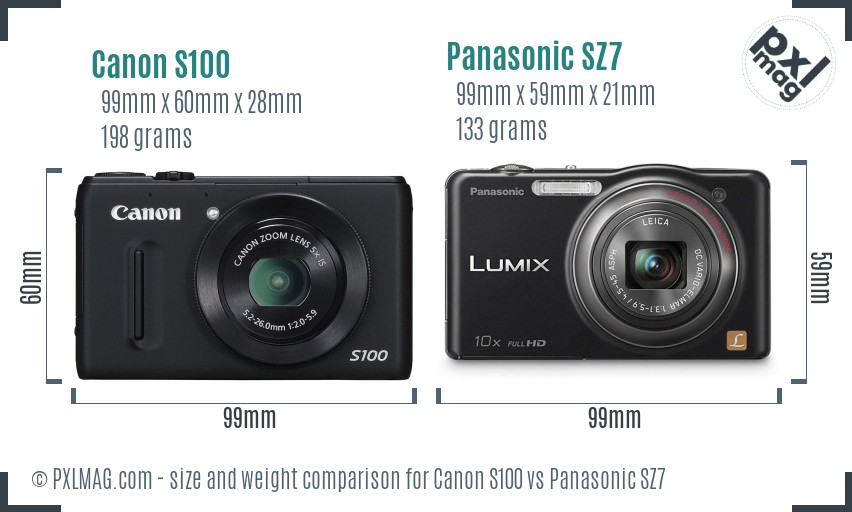 Canon S100 vs Panasonic SZ7 size comparison