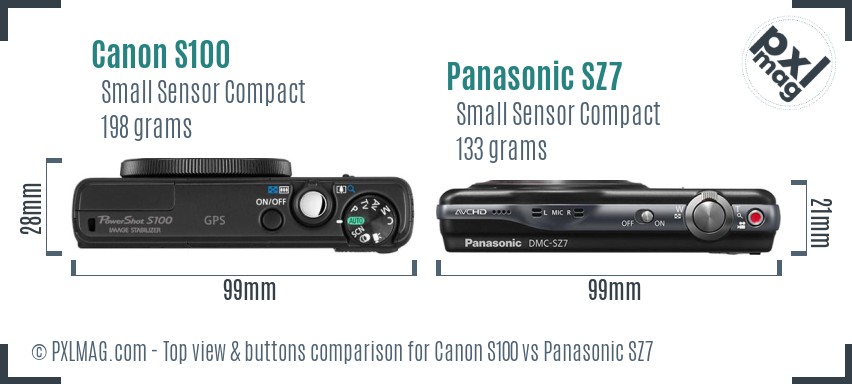 Canon S100 vs Panasonic SZ7 top view buttons comparison
