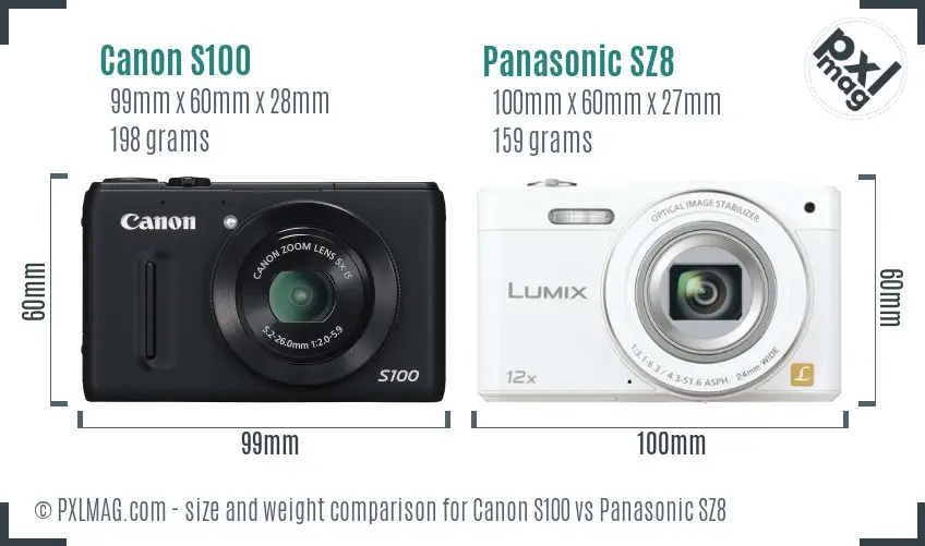 Canon S100 vs Panasonic SZ8 size comparison Canon S100 vs Panasonic SZ8 size comparison