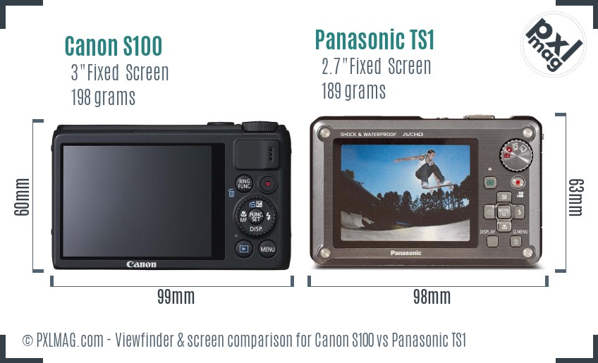 Canon S100 vs Panasonic TS1 Screen and Viewfinder comparison
