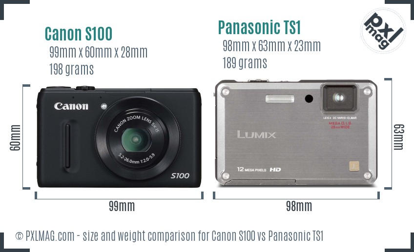 Canon S100 vs Panasonic TS1 size comparison
