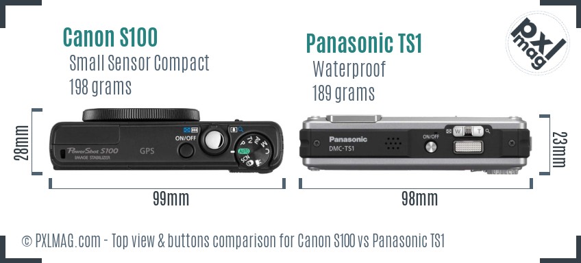Canon S100 vs Panasonic TS1 top view buttons comparison