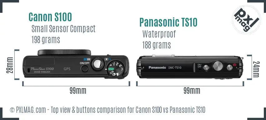 Canon S100 vs Panasonic TS10 top view buttons comparison Canon S100 vs Panasonic TS10 top view buttons comparison