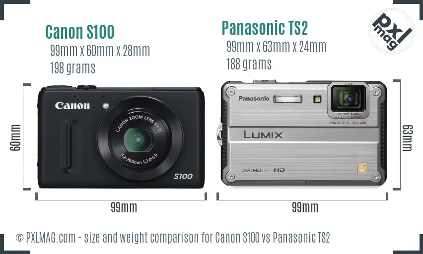 Canon S100 vs Panasonic TS2 size comparison