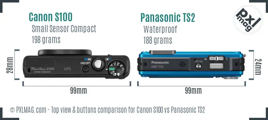 Canon S100 vs Panasonic TS2 top view buttons comparison
