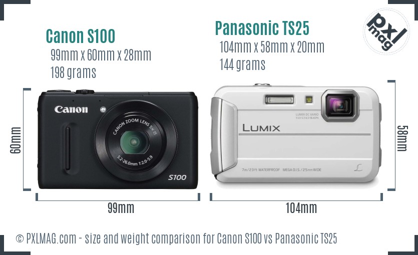 Canon S100 vs Panasonic TS25 size comparison Canon S100 vs Panasonic TS25 size comparison