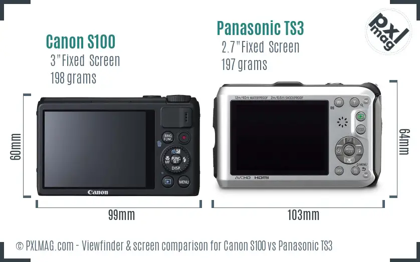 Canon S100 vs Panasonic TS3 Screen and Viewfinder comparison