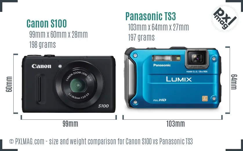 Canon S100 vs Panasonic TS3 size comparison