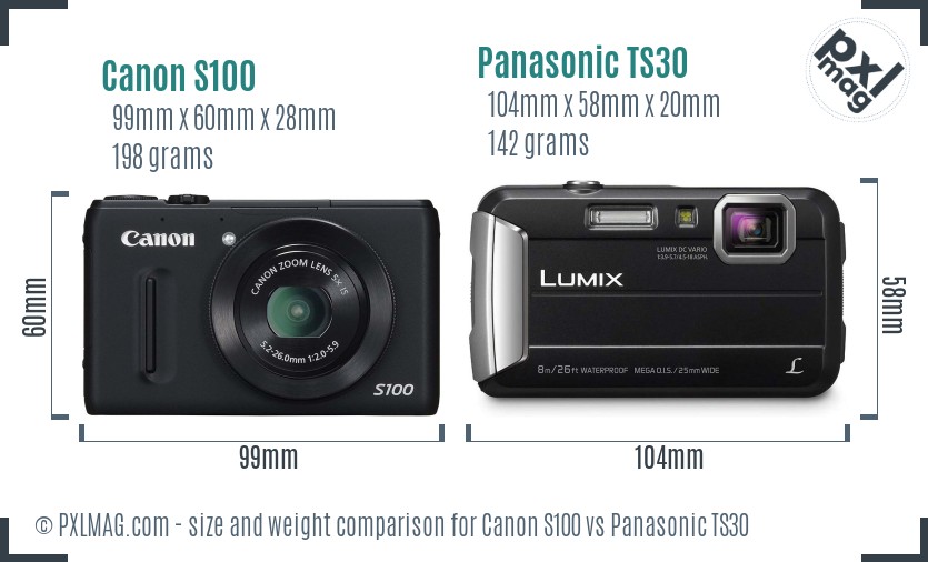Canon S100 vs Panasonic TS30 size comparison Canon S100 vs Panasonic TS30 size comparison