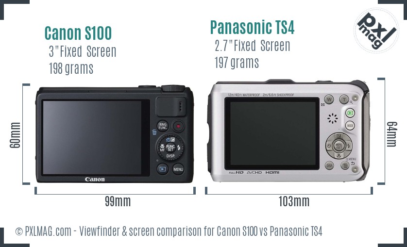 Canon S100 vs Panasonic TS4 Screen and Viewfinder comparison