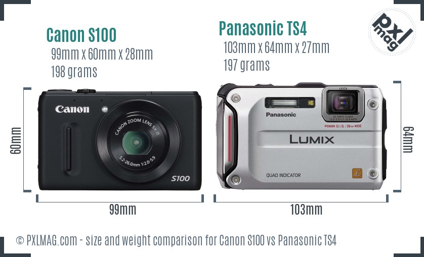 Canon S100 vs Panasonic TS4 size comparison