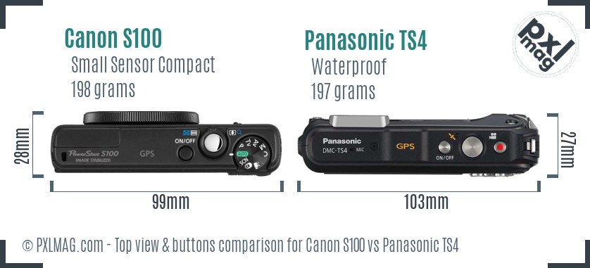 Canon S100 vs Panasonic TS4 top view buttons comparison