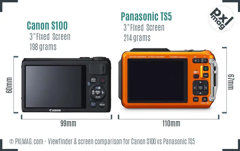 Canon S100 vs Panasonic TS5 Screen and Viewfinder comparison