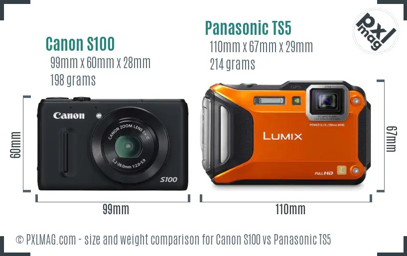 Canon S100 vs Panasonic TS5 size comparison