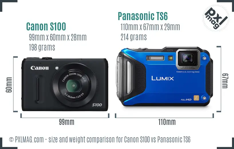 Canon S100 vs Panasonic TS6 size comparison