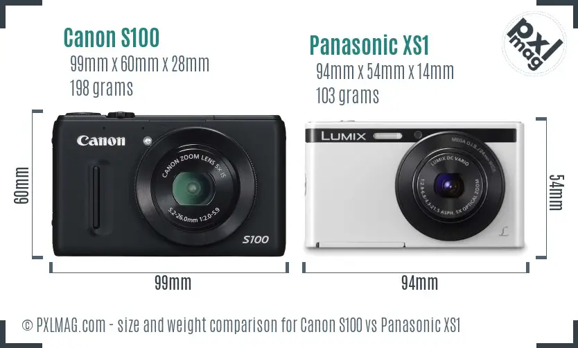 Canon S100 vs Panasonic XS1 size comparison