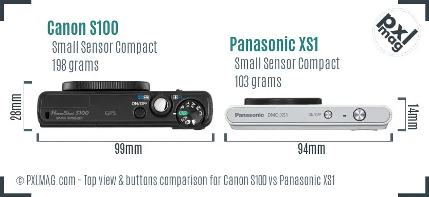 Canon S100 vs Panasonic XS1 top view buttons comparison