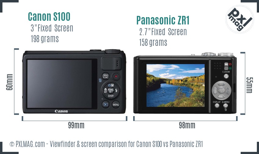 Canon S100 vs Panasonic ZR1 Screen and Viewfinder comparison