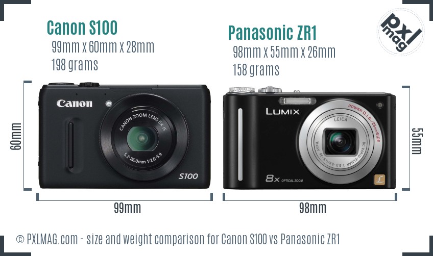 Canon S100 vs Panasonic ZR1 size comparison Canon S100 vs Panasonic ZR1 size comparison