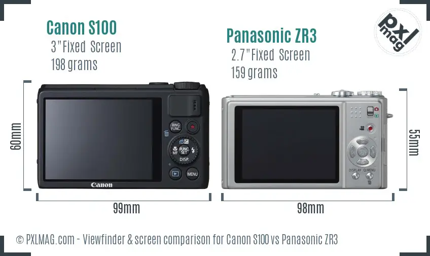 Canon S100 vs Panasonic ZR3 Screen and Viewfinder comparison