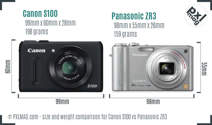 Canon S100 vs Panasonic ZR3 size comparison