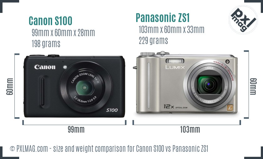 Canon S100 vs Panasonic ZS1 size comparison Canon S100 vs Panasonic ZS1 size comparison