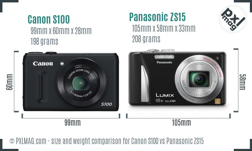 Canon S100 vs Panasonic ZS15 size comparison Canon S100 vs Panasonic ZS15 size comparison