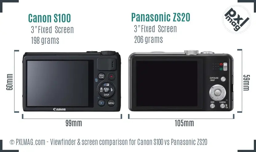 Canon S100 vs Panasonic ZS20 Screen and Viewfinder comparison