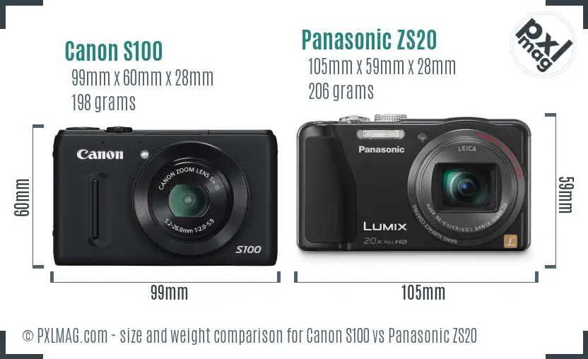 Canon S100 vs Panasonic ZS20 size comparison Canon S100 vs Panasonic ZS20 size comparison