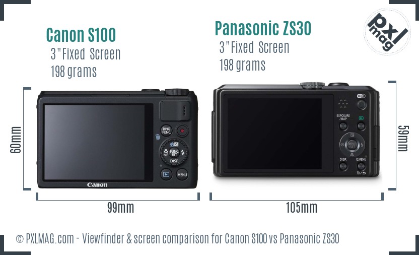 Canon S100 vs Panasonic ZS30 Screen and Viewfinder comparison