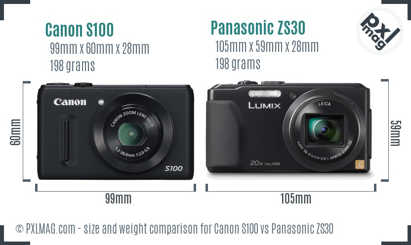Canon S100 vs Panasonic ZS30 size comparison Canon S100 vs Panasonic ZS30 size comparison