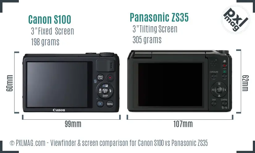 Canon S100 vs Panasonic ZS35 Screen and Viewfinder comparison
