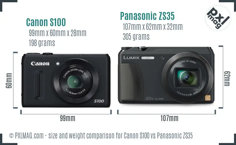 Canon S100 vs Panasonic ZS35 size comparison